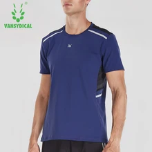 VANSYDICAL фитнес мужской короткий рукав спортивный Быстросохнущий Бег Рубашка дышащая эластичная Фитнес рубашка Баскетбол тренировочный костюм