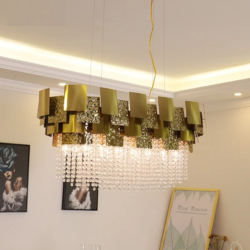 

Modern Rectangular crystal chandelier personality creative living room lamp hotel lobby light luxury bedroom restaurant lamp