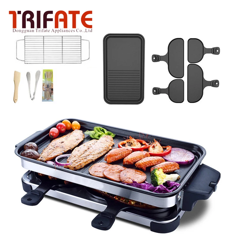1600W Large Capacity Double Layers Smokeless Electric Pan Grill BBQ