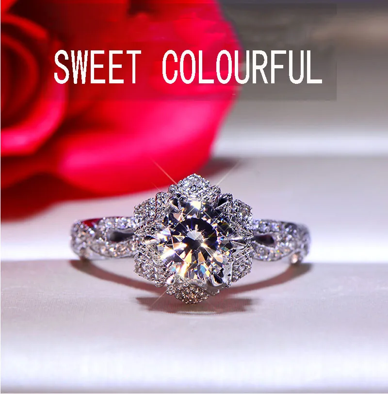 Кольцо с бриллиантом Moissanite 1 карат 18K 750 белое золото|Кольца| |