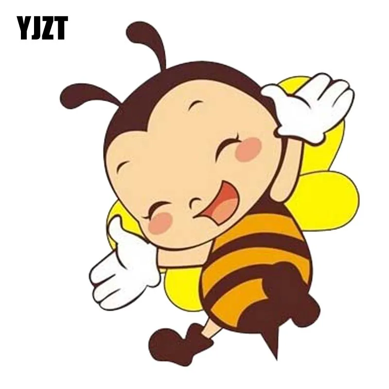 

YJZT 15.9CM*18.3CM A Happy Bee Cartoon Car Sticker PVC Decal 12-300578