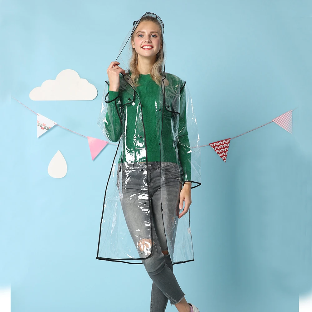 FASHION WOMEN TRANSPARENT EVA QUALITY RAINCOAT MEN OUTDOOR TRAVEL WATERPROOF CLEAR PLASTIC RAIN COAT JACKET