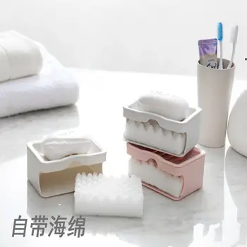 

Creative Double Layer Leaching Soap Box with Sponge Soap Dish