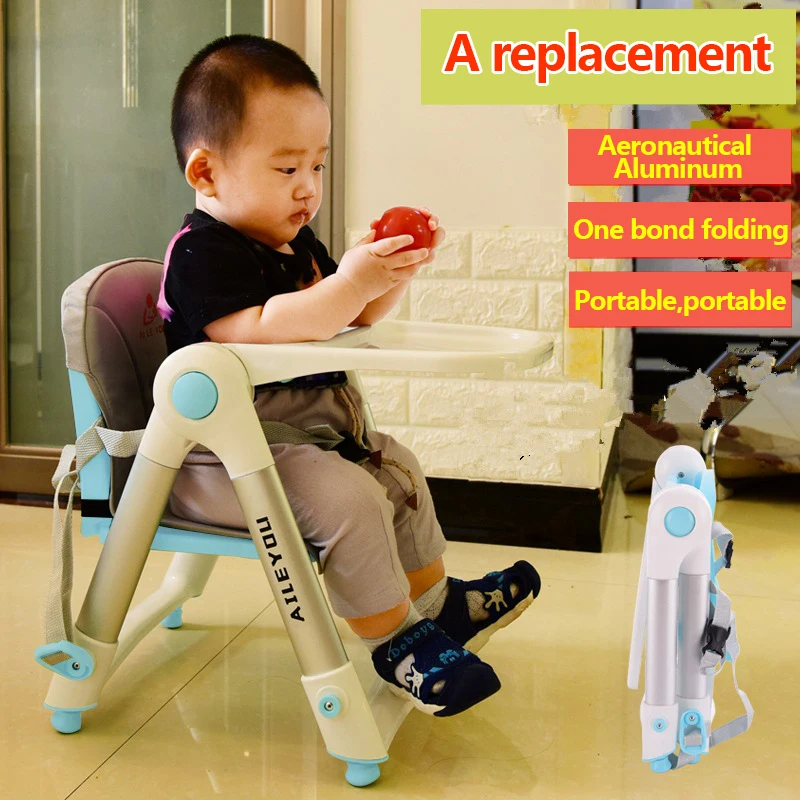 

Aluminum Alloy Baby Folding Dining Chair Booster Seats Non-slip Soft Cushion Separate Dinner Plate Anti-oxidation Highchair