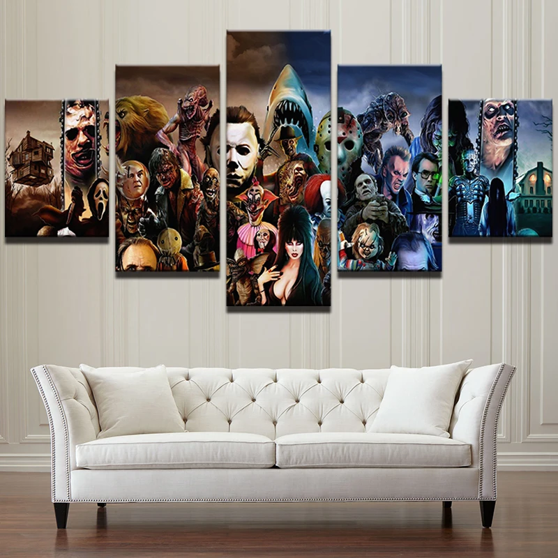 

Modern Painting Abastract Art Wall Pictures Room Home Decor 5 Panel Canvas Print Horrible Movie Characters Poster Frame PENGDA