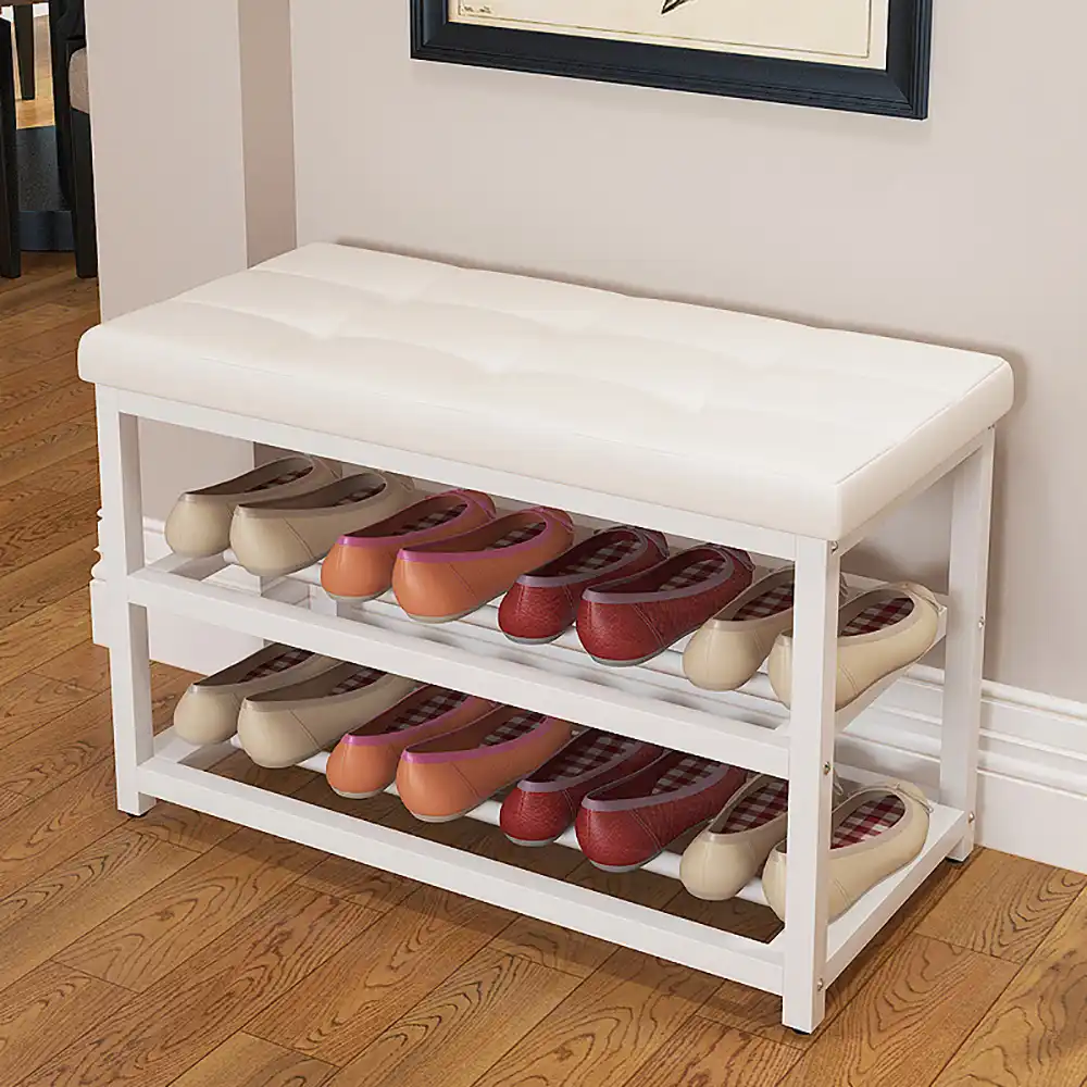 Modern Double Layer Shoes Storage Rack Stool With Padded Seat
