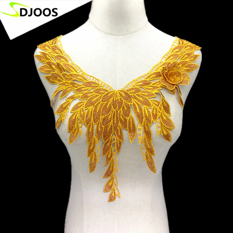 Аппликация 3D, кружевная ткань цветы для платья одежда Блузка Diy вышивка воротник кружевная ткань для вышивки украшения Шитье