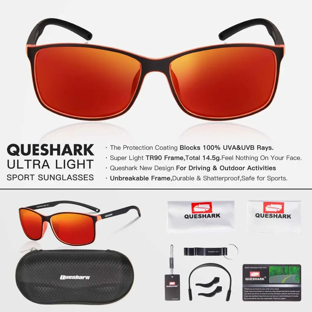 QUESHARK TR90, гибкая оправа, поляризационные очки для рыбалки, Uv400, походные, для кемпинга, катания на лыжах, квадратные очки, спортивные, рыболовные солнцезащитные очки - Цвет: BR