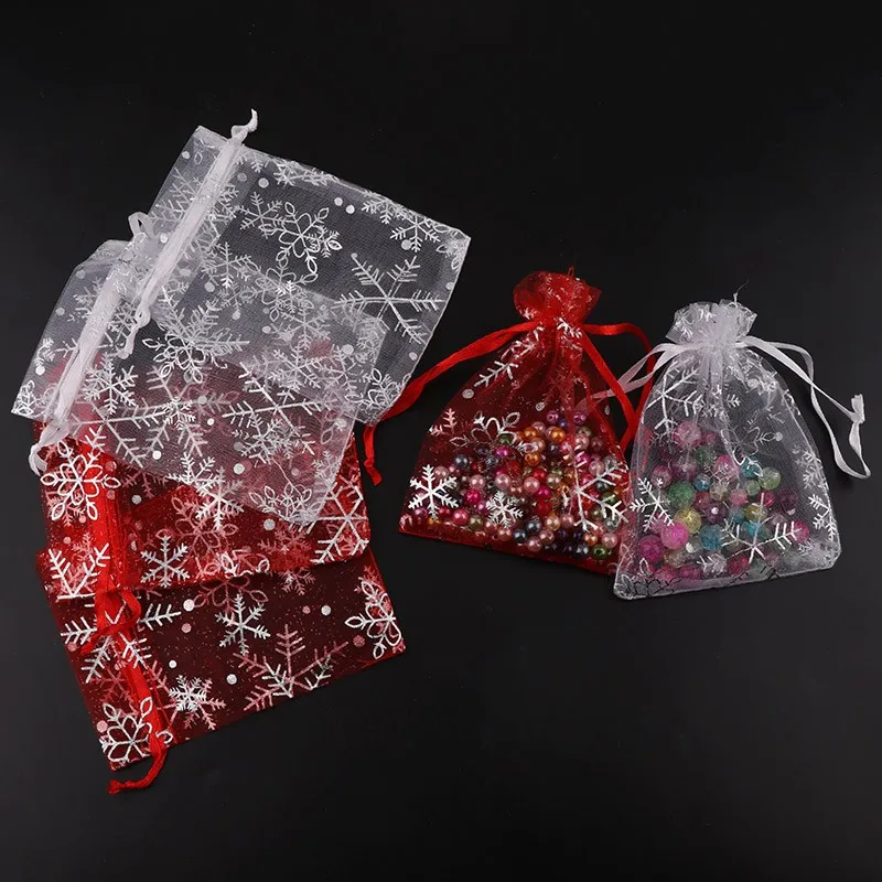 40pcs Small Organza Bags snowflake Candy Jewelry Packaging Bags Wedding Decoration Christmas Gift Bag Pouches 9*12CM