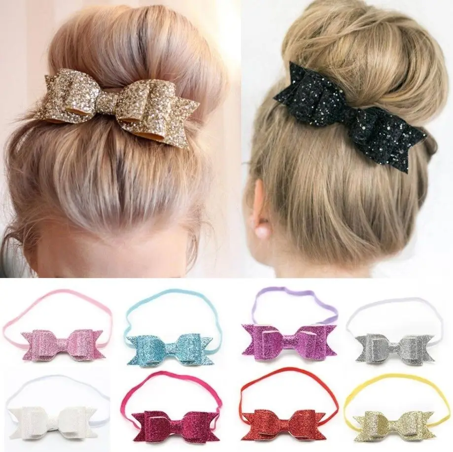 10pcs Baby Girl Kids Glitter Hairband Bow Elastic Band Headband For