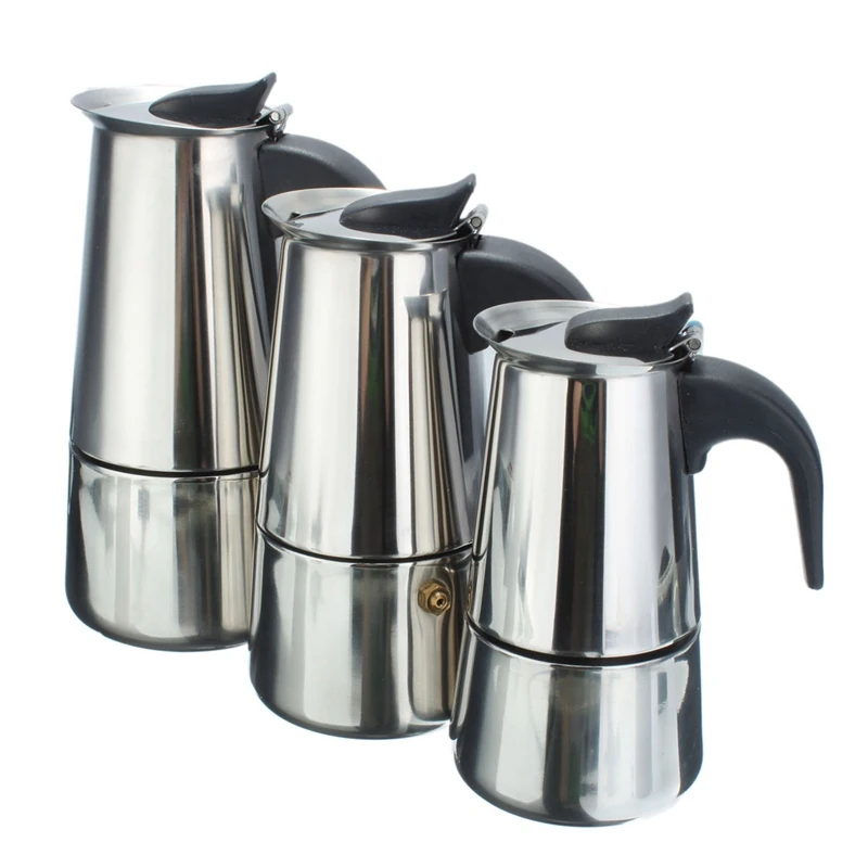 2 6 cups Stainless steel Moka Coffee Pot Makers Italian Top green tea