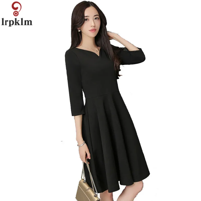 Women Black Dress V-Collar Elegant Dresses Evening Party Clothes Half Sleeve Sexy A Style Dress Women 2018 New AS154 (14)