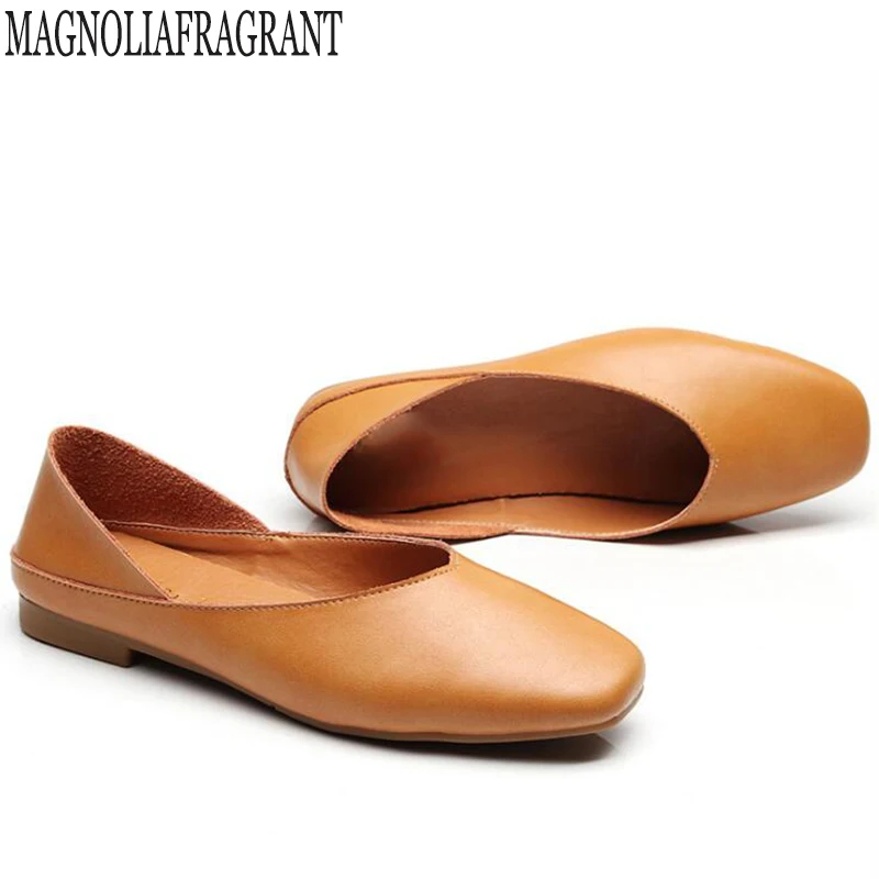 

2018 New Women Handmade Genuine Leather Flats Fashion High Quality Ballerina Ballet Flat Slip On Shoes mocasin shoes woman c125