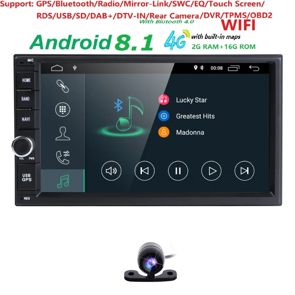 

Quad Core Pure Android 8.1 Auto Radio Car NO DVD Player Car PC Tablet Double 2din 7'' GPS Navigation Head Unit Bluetooth SWC TV