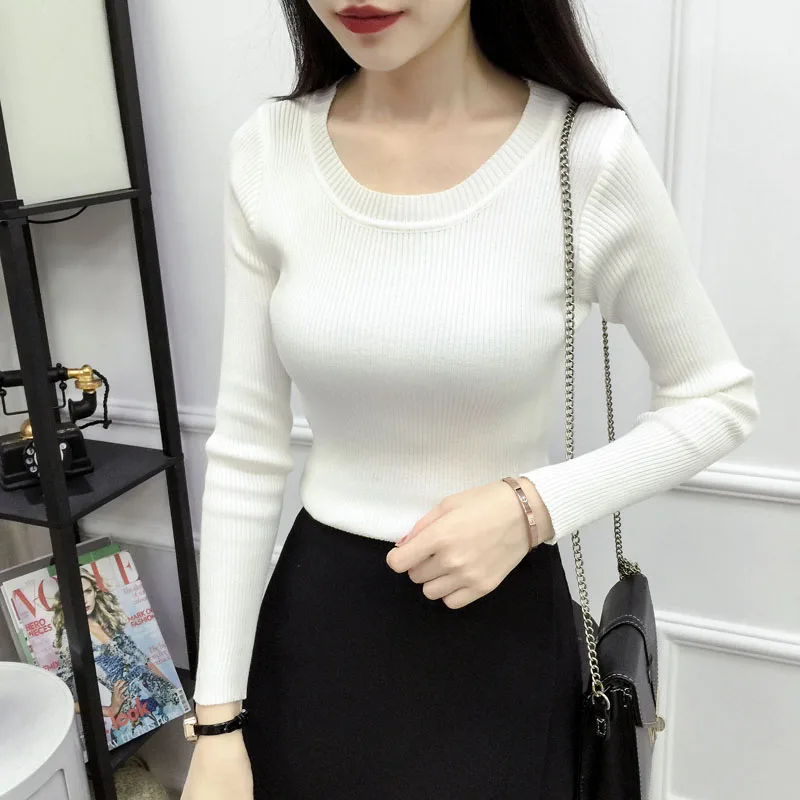Modis Sweater Women 2018 Knitted Pullovers Elastic O Neck Slim Temperament Female Solid Color Long Sleeve Fall Winter Sexy Hight Modis Sweater Women 2018 Knitted Pullovers Elastic O Neck Slim Temperament Female Solid Color Long Sleeve Fall Winter Sexy Hight