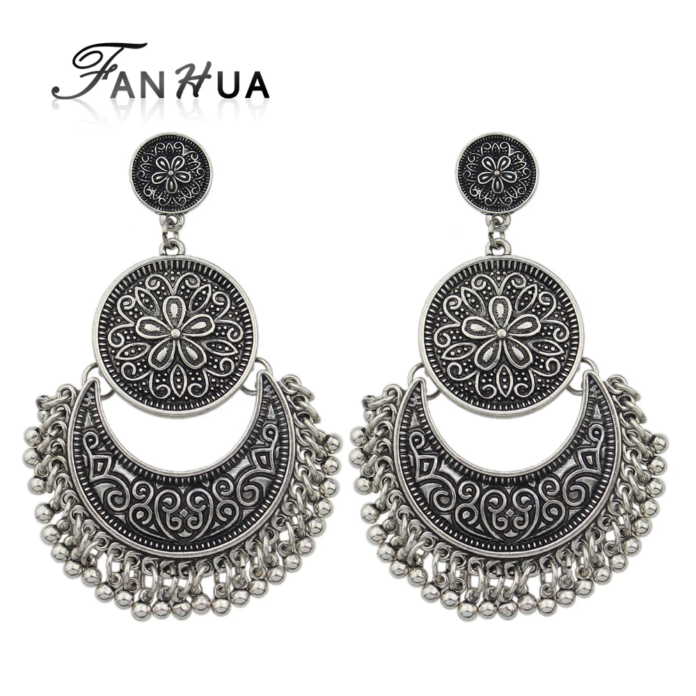 Fanhua Jewelry Chandelier Earrings Antique Gold Color Silver Fanhua Jewelry Chandelier Earrings Antique Gold Color Silver Big Geometric Ethnic Statement Fashion Accessories In Drop From