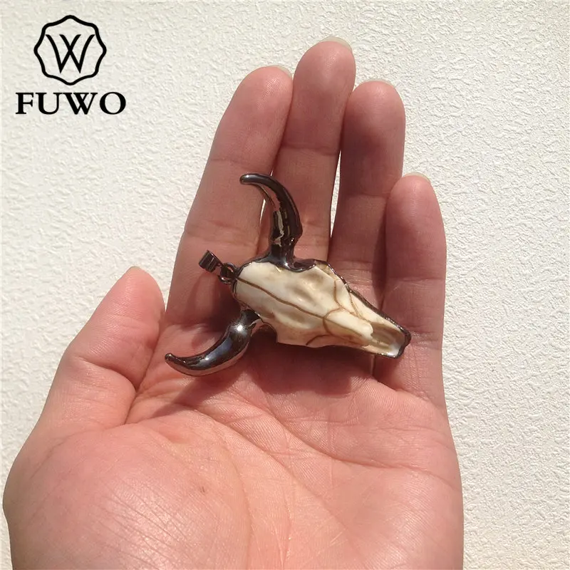 FUWO черный Гальванизированный Булл череп Рог кулон высокое качество голова