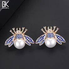 GODKI Модные Винтажные насекомые имитация жемчуга Серьги гвоздики для женщин Свадебные кубический циркон панк рок ретро круг серьги пирсинг