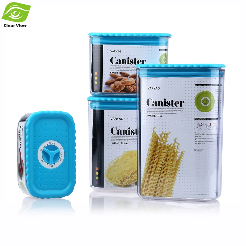 Image 4pcs Canister Set Sealed Plastic Kitchen Canisters with Rotary Button for Dry Food Fresh Blue Orange Green Purple