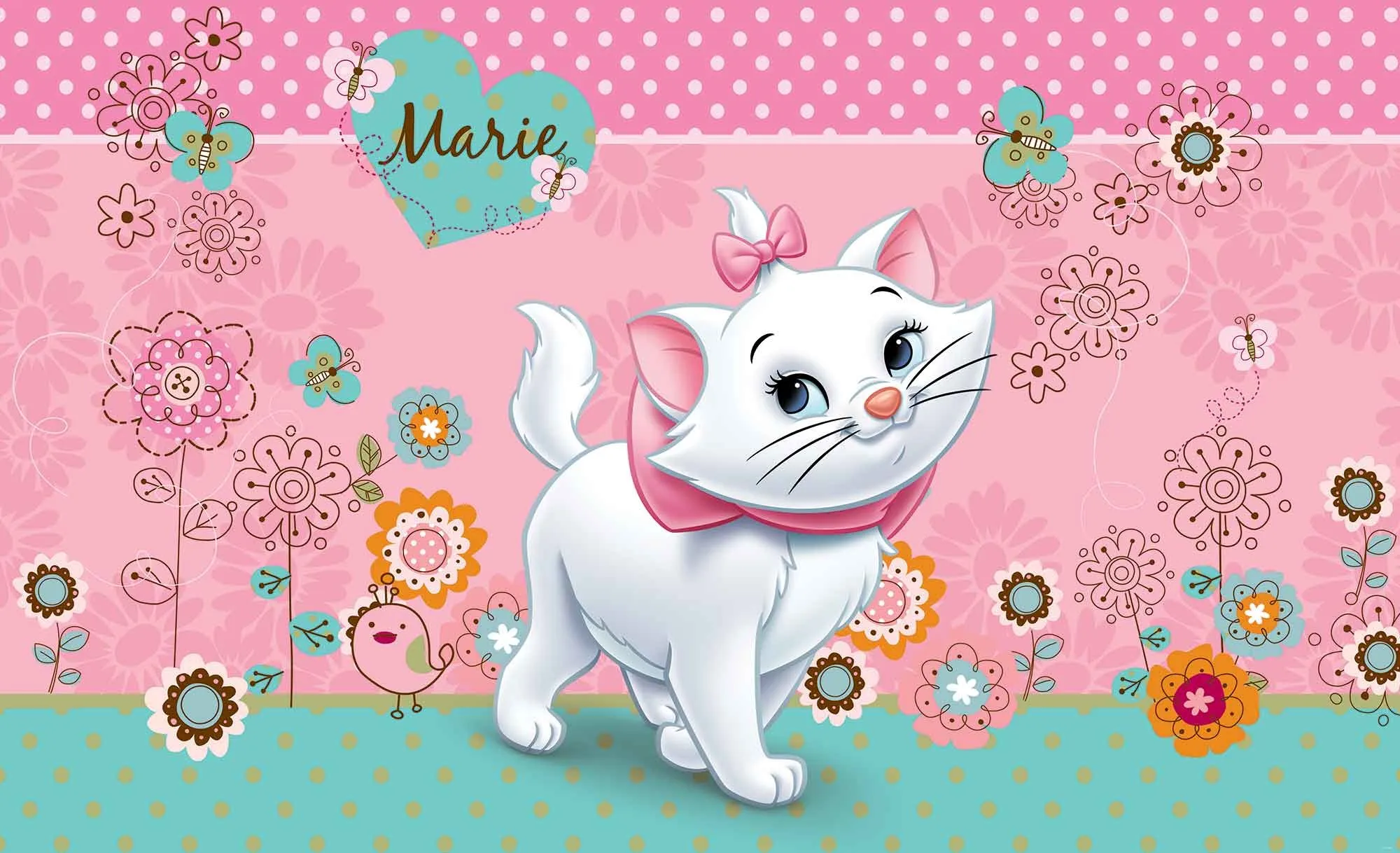 

Aristocats Aristo Cats Flower Polka Dot Butterfly Heart photo backdrop Computer print children kids background
