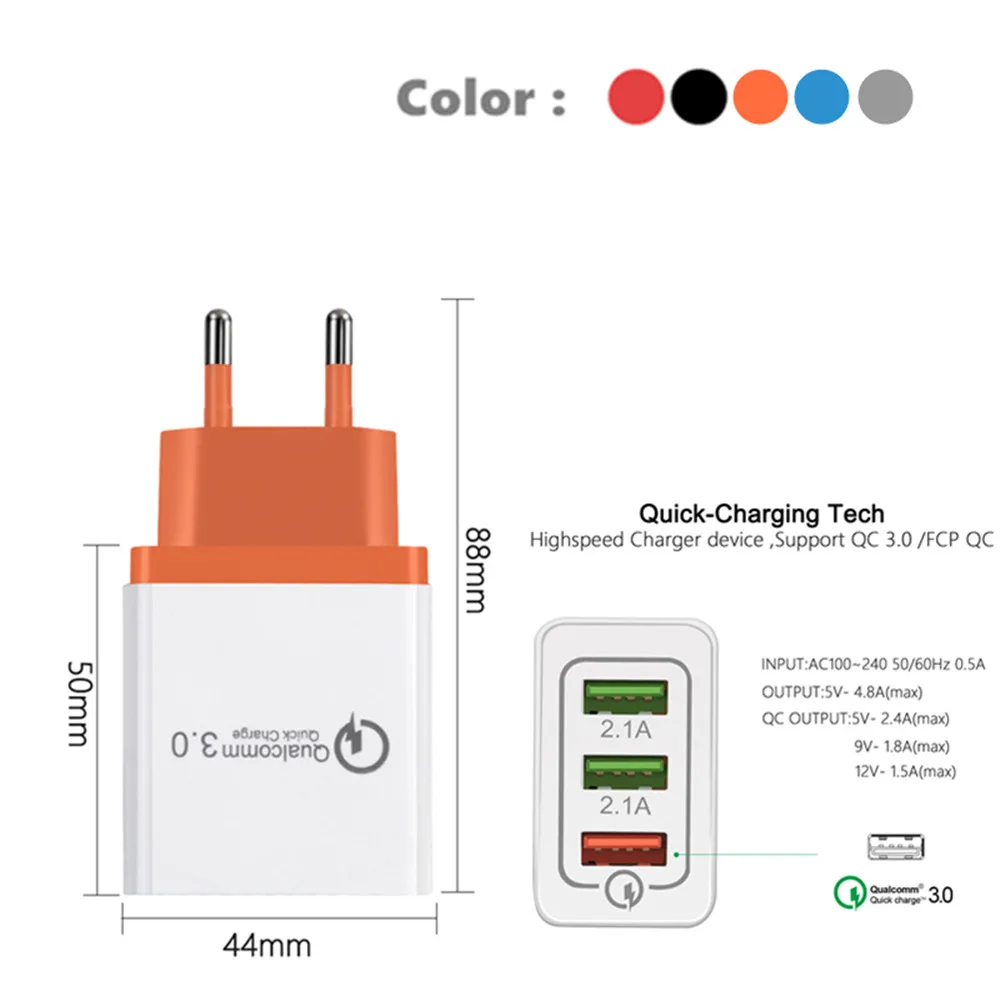 3USB QC 3 0 адаптер для быстрой зарядки Micro USB V8 5Pin кабель Samsung S7 S6 Edge Note 7 ZenFone 4 Max Octa Core