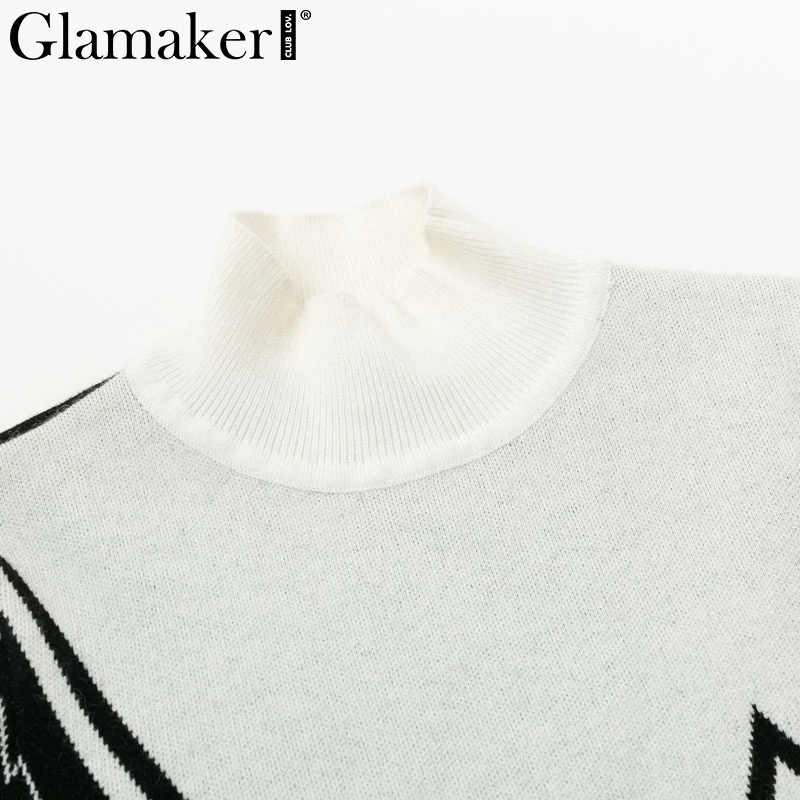 Женский винтажный свитер Glamaker вязаный облегающий с высоким воротом и длинным