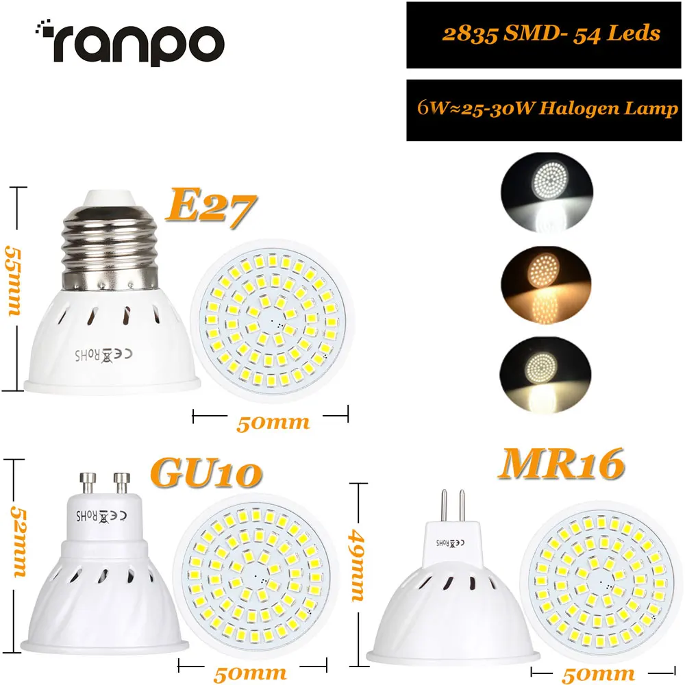 E27 MR16 GU10 LED Bulb Lamp AC 220V Bombillas LED Lamp Spotlight 36 54 72 LED 2835 Spot Lights Grow Plant Light 4W 6W 8W