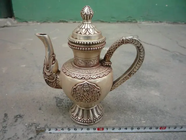 

rare old Qing Dynasty Tibetan silver bronze Flagon/Teapot,with carving and mark,fast shipping, tools wedding Decoration Brass