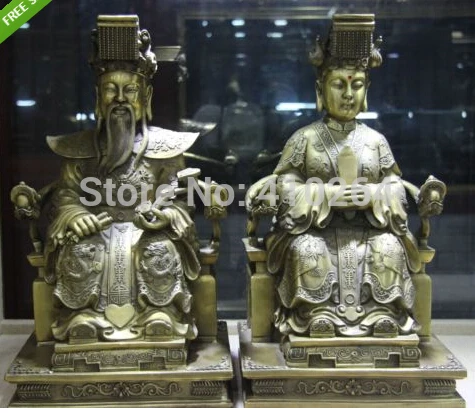 

Chinese Brass Copper Taoism Queen Mother Jade Empress God of Heaven Statue Pair
