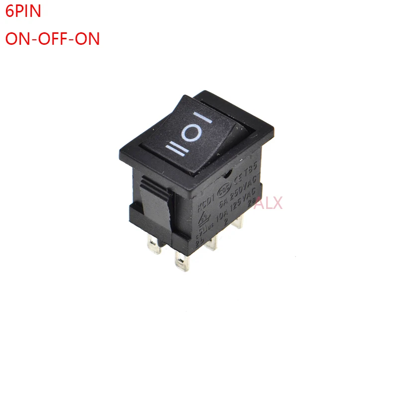 

5PCS KCD1-106 DPDT 6PIN black mini Push Button rocker Switch ON/OFF/ON boat power switches 6A/250V 10A/125V 15*21MM 15*21 6 pin