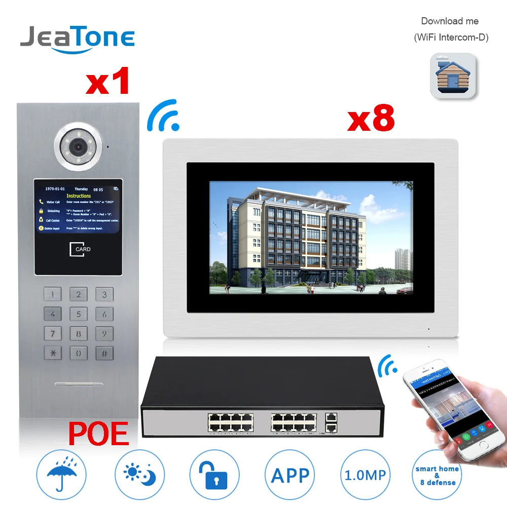 7'' Touch Screen WIFI IP Video Door Phone Intercom +POE Switch 8 Floors Building Access Control System Support Password/IC Card 7'' Touch Screen WIFI IP Video Door Phone Intercom +POE Switch 8 Floors Building Access Control System Support Password/IC Card