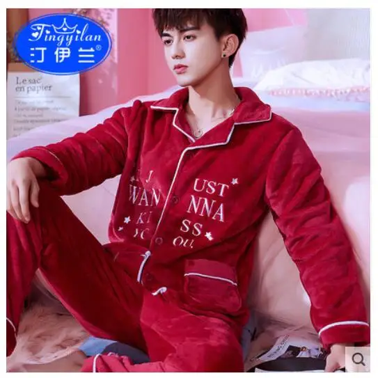 Fashion Brand Luxury Winter Pajamas Men Sleepwear Thick Warm Coral Fleece Mens Pajama Set Male Nightwear Leisure Home Clothing - Цвет: 007