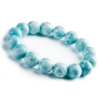 

100% Natural Blue Larimar Gemstone Round Beads Bracelet 13mm Stretch From Dominica AAAAAA
