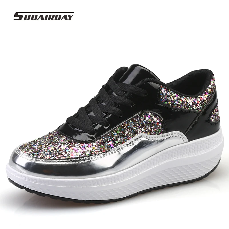 2016 New Autumn font b Women b font Glitter Flat Platform Casual Shoes font b Woman