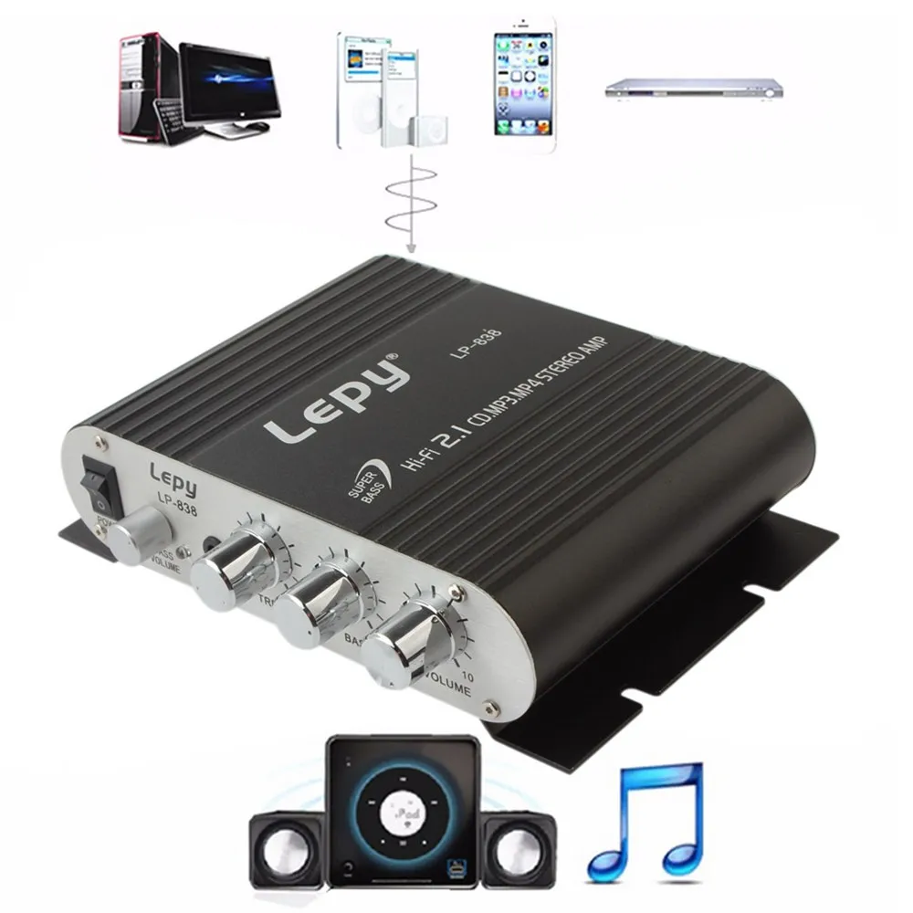 Lepy LP-838 автомобильный усилитель 12V Hi-Fi 2,1 усилитель радио компакт-дисков MP3 MP4 стерео усилитель басов Динамик плеер для автомобиля