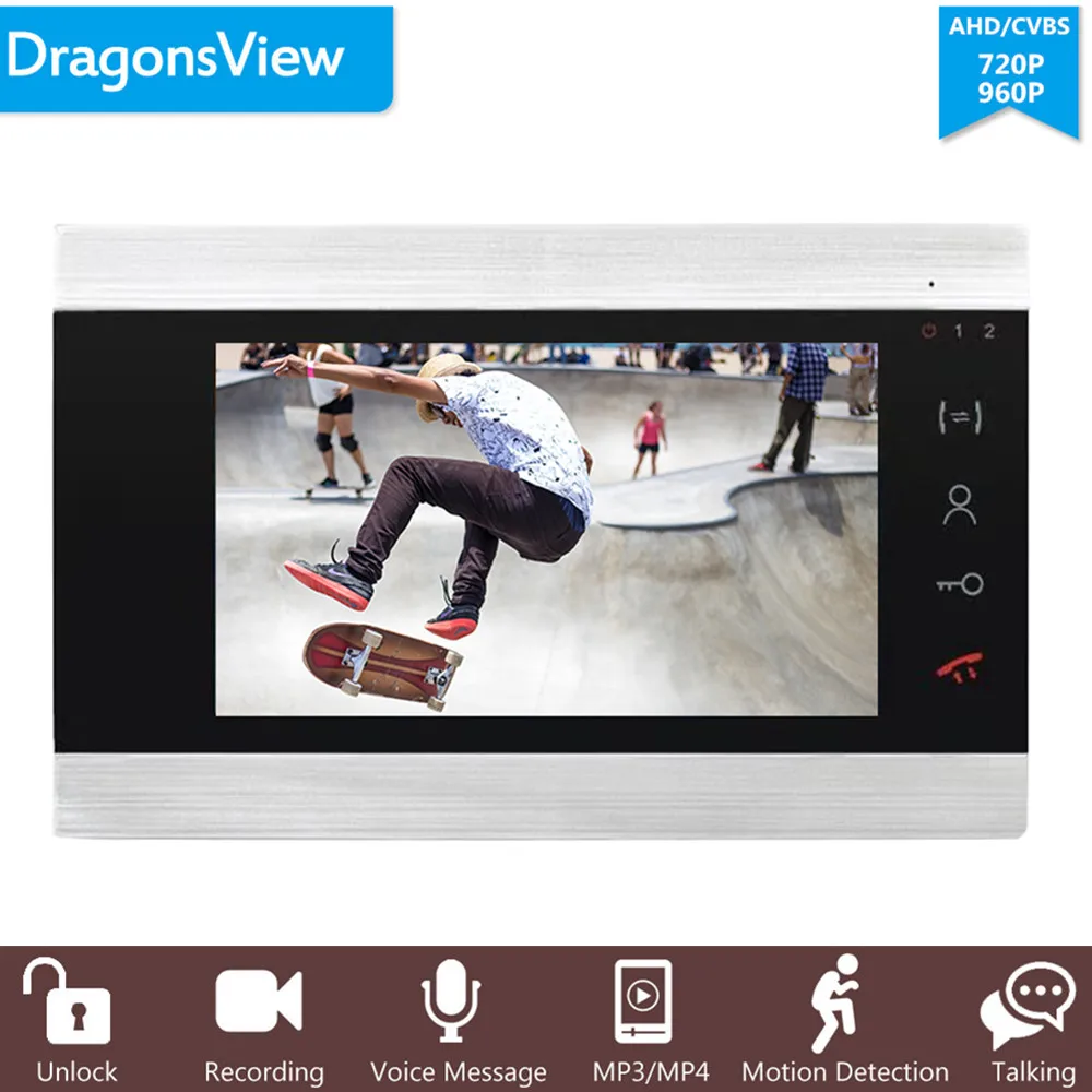 Dragonsview AHD 720/960P 4 провода 7 дюймов внутренний монитор видео домофон CVBS/AHD видео вход запись обнаружения движения