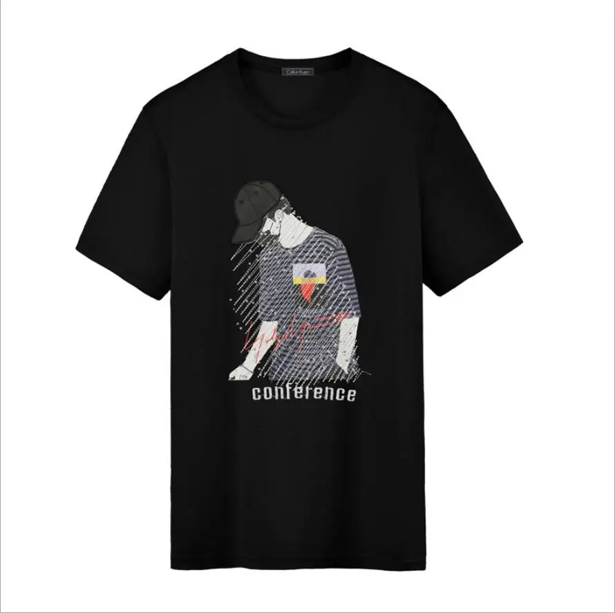 

2019 New FA-DM1486 Men's Fashion Top Tees Cotton T Shirt Summer Short Sleeve Men Black T-shirt Comfortable Solid tshirt Male
