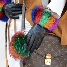 Новое поступление, женские перчатки из натуральной кожи с кроличьим мехом, женские перчатки из овчины, женские зимние Бархатные перчатки с сенсорным экраном