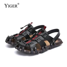 YIGER новые мужские сандалии снаружи пляжные сандалии Мужской натуральная кожаные сандалии-шлепанцы; летние сандалии ручной работы большие размеры; босоножки для отдыха; 288