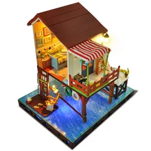 C3-Z Céu Do Por Do Sol de Verão Casa de Bonecas DIY Com Tampa Luz Música Gift Collection Decoração Brinquedos Engraçados Para Kits Modelo de Construção