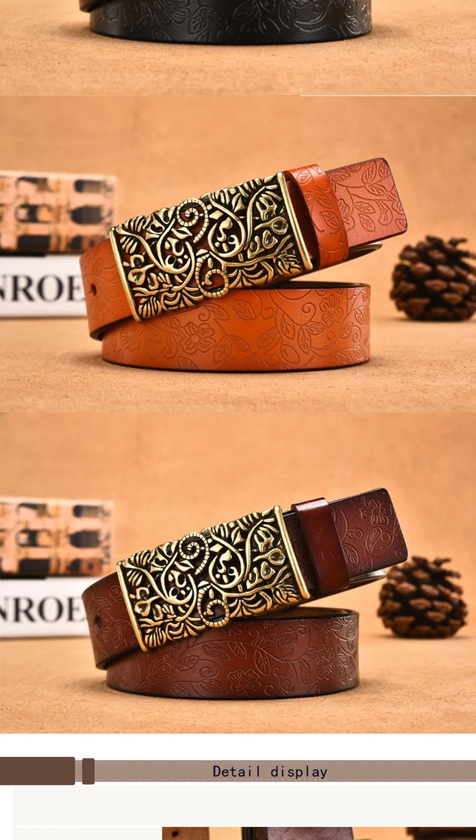 COOLERFIRE Genuine Cowskin Leather Belts For Women Carved Design Retro Metal Women Strap Female High Quality Belts LB015