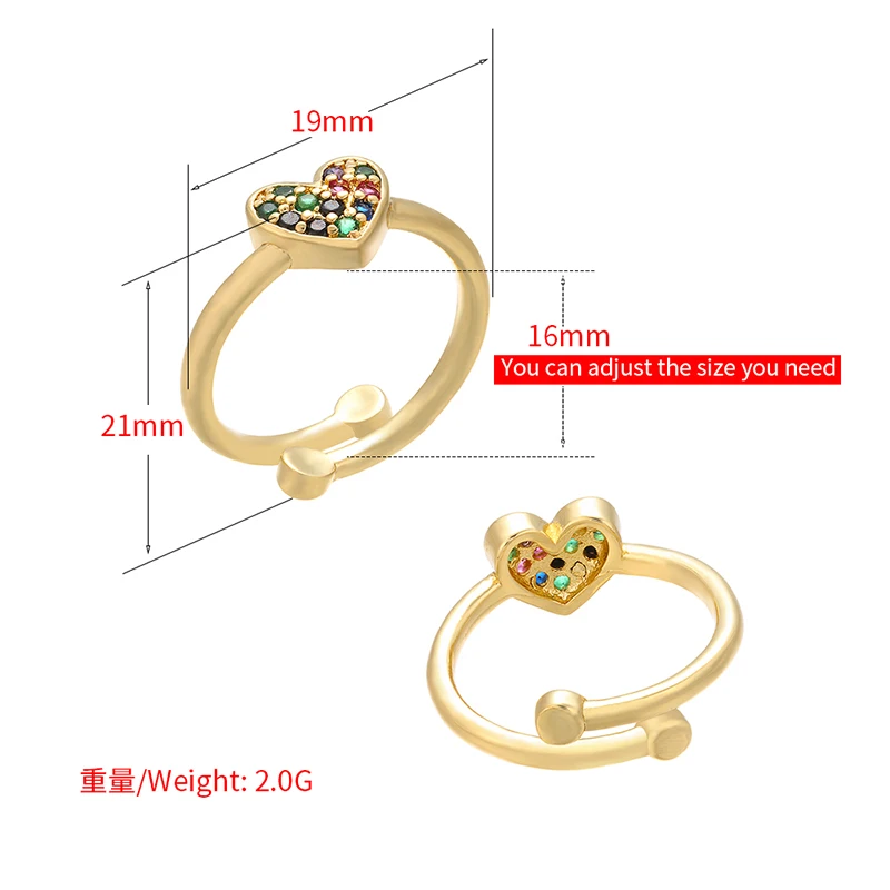 ZHUKOU 19x21 мм минималистичное латунное кольцо на палец с сердечком и звездой из Кубического Циркония Золотое Женское Обручальное кольцо Модель: VJ6
