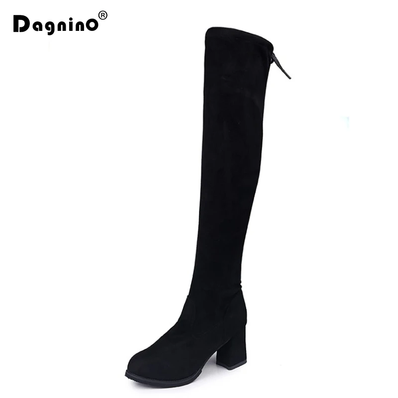 

2018 New Winter Knee-high Boots Women Autumn Over The Knee Boots Sexy Square Heel Botas Mujer Woman Shoes Black Plus Size 35-42