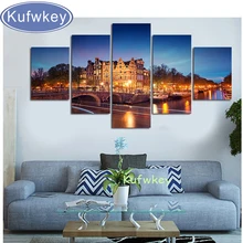 Алмазная картина с ночным пейзажем в городском стиле, Полная площадь, 5d, сделай сам, алмазная вышивка на заказ, Алмазная мозаика, вышивка крестиком, 5 шт