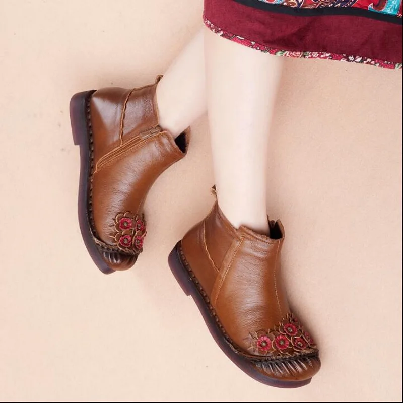Rushiman Planos Estilo amarillo Mujeres Zapatos Cuero Las Casuales Moda Nacional Negro Genuino De Madre Tobillo púrpura Botas zwrqPz