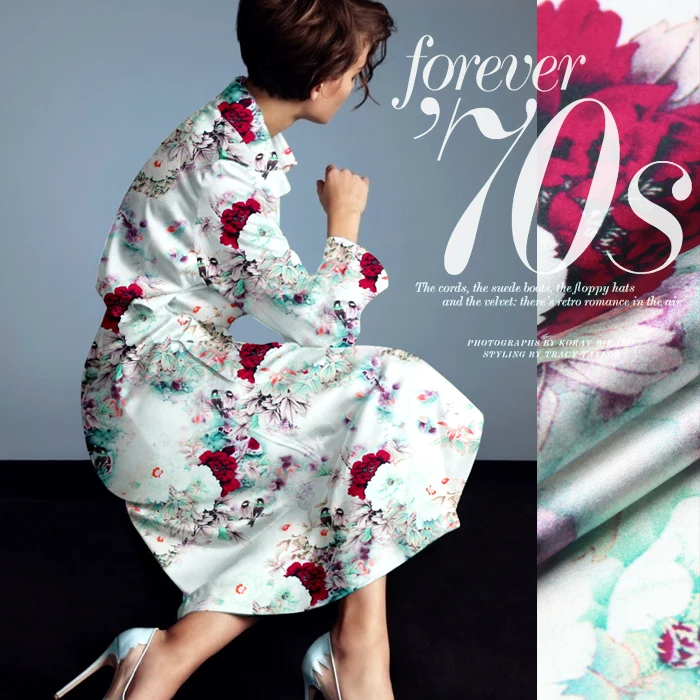 

118cm wide 19mm 93% silk & 7% spandex peony print silk satin fabric for summer dress shirt clothes cheongsam D328