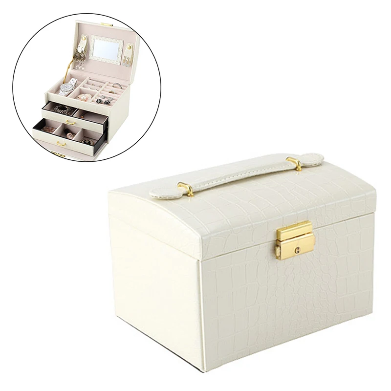 Cosmetic Organizer Jewelry Packaging Box Lockable Makeup Storage Case Organizer with Lift-Up Lid Mirror and Drawers