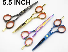 Hot Free shipping 2pcs/set 5.5 inch black, blue, purple, golden scissors hairdressing scissors flat teeth cut thinning scissors
