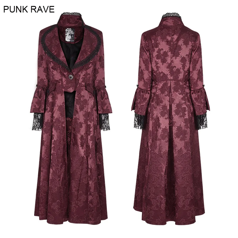 PUNK RAVE Women Gothic Victorian Style Jacket Coat Fashion Flower Pattern Gorgeous Long Coat Evening Party Wedding Coat