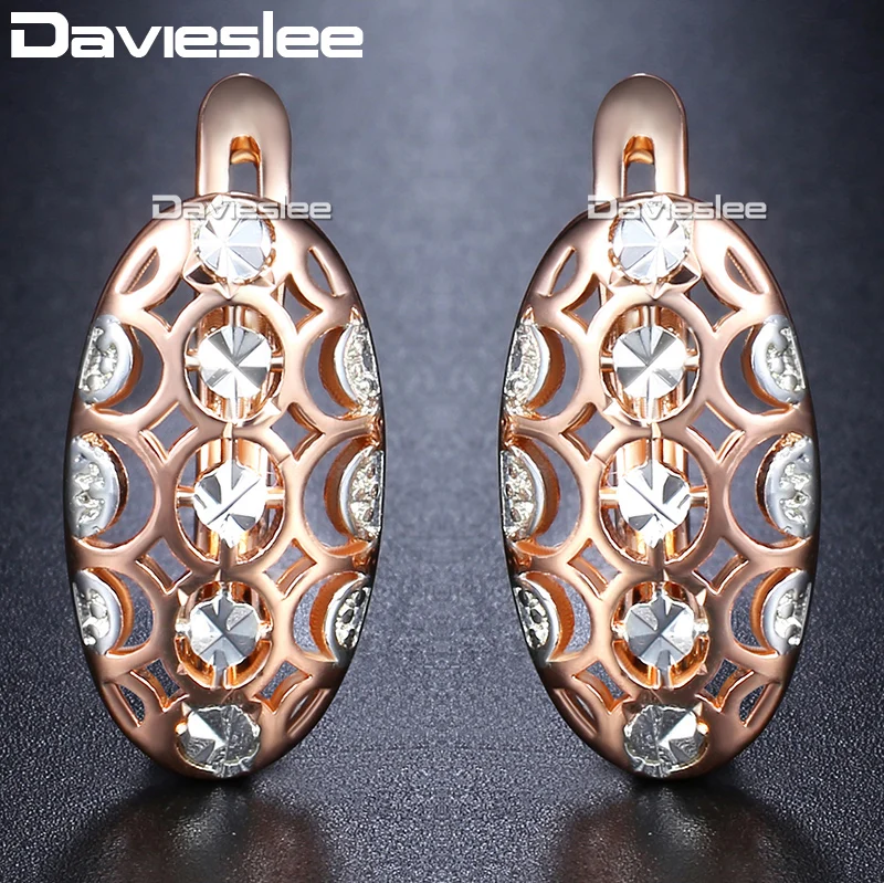 

Davieslee Cut out Oval White Mixed Carve Stud Earrings For Women 585 Rose Gold Filled Fashion Jewelry DGE129
